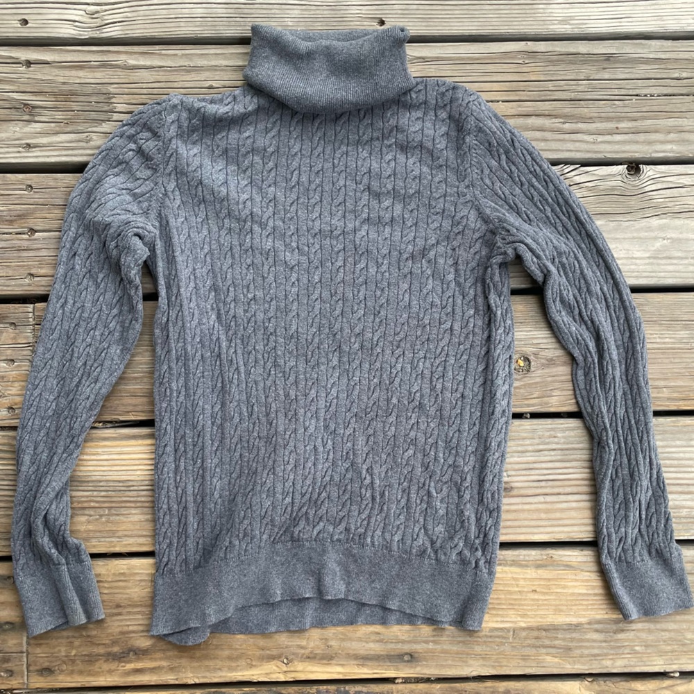 Talbots Gray Turtleneck cable Sweater Women's Size Medium